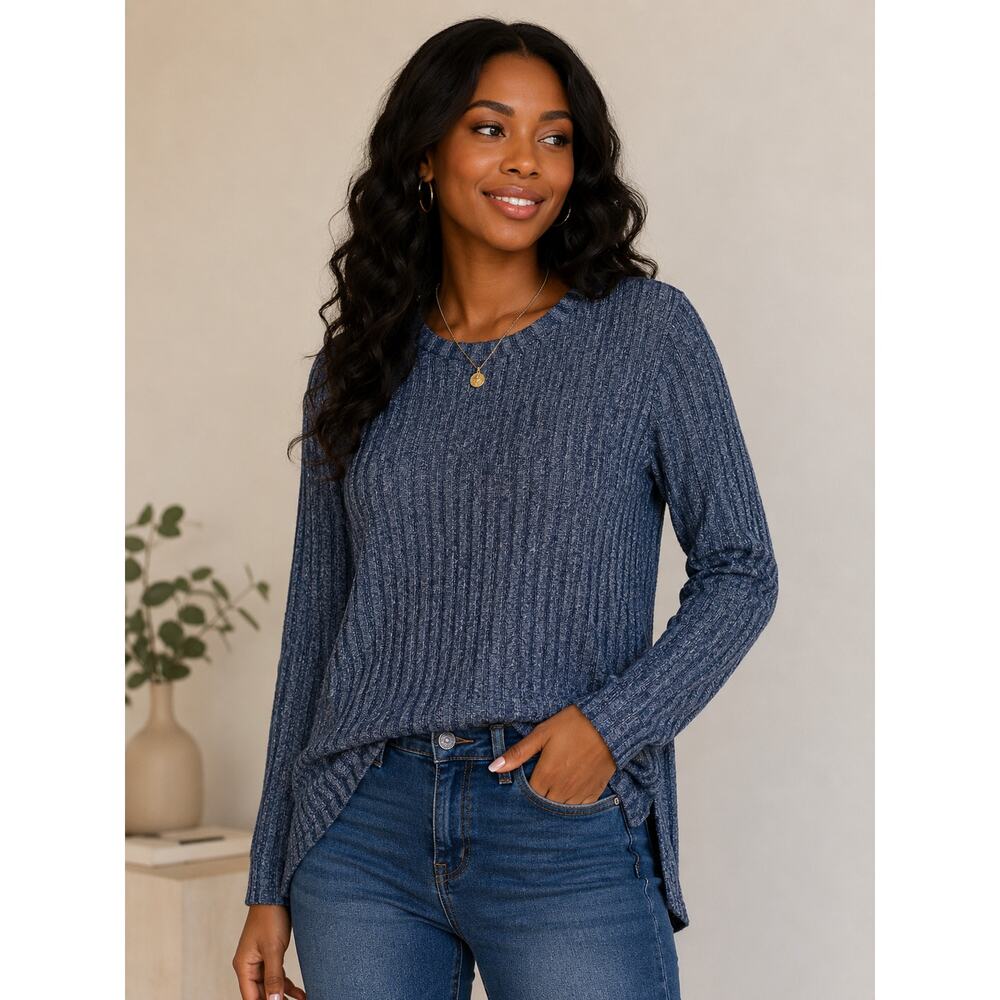 One Love Clothing Blue Stripe Tunic Top Bi-Level Casual Loungewear M